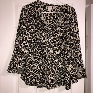 Chico’s peplum tie up cheetah top